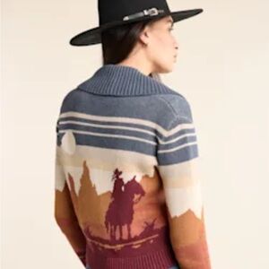 Pendleton Scenic Cowboy Shawl-Collar Cardigan - Blue, Cream, Burgundy, Tan